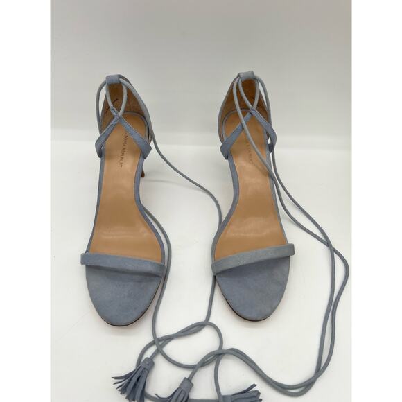 Banana Republic Blue Suede ankle wrap Tassel Heels Cottage Core Girly Core 8 - Picture 5 of 7